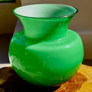 Green Vintage MCM Art Glass Vase